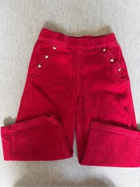 Girls Red Corduroy Pull-On Pants with Heart Studs